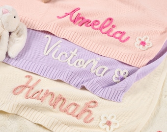 Personalized Knit Baby Blanket | Custom Name Baby Blanket | Soft Cotton Knit Baby Blanket | Baby Shower Gift