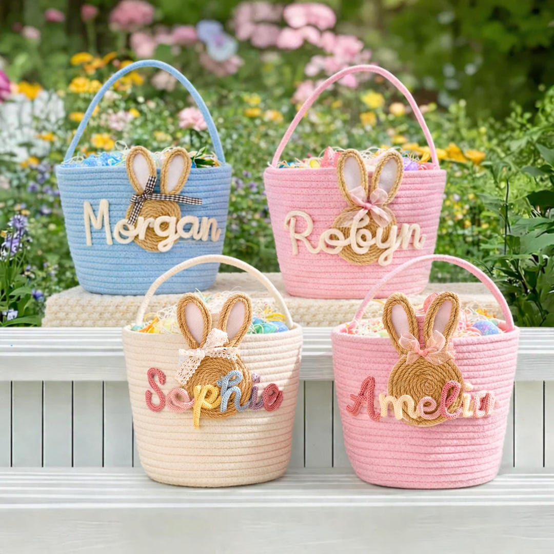 2026 Personalised Easter Basket Bunny Carrot Rope Basket Baby Egg — free download
