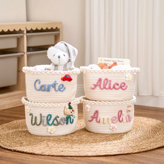 Personalized Twist Basket | Custom First Name Woven Basket | Baby Shower Gift | Nursery Storage Basket | Handcrafted Baby Organizer