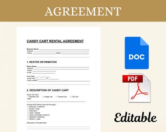 Candy Cart Rental Agreement Template PDF DOC, Editable Event Hire Contract Form