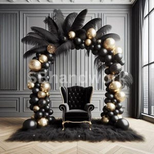 Black & Gold Digital Fotografie Backdrop Federn und Pampas Digitaler Hintergrund Moderne Fotografie Backdrop Geburtstag Jahrestag