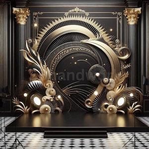 Black & Gold Digital Fotografie Backdrop Federn und Pampas Digitaler Hintergrund Moderne Fotografie Backdrop Geburtstag Jahrestag
