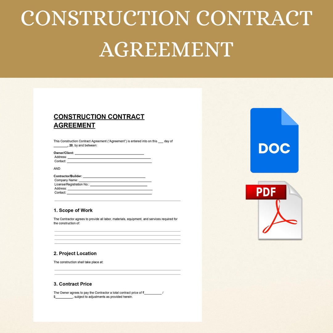 Construction Contract Agreement Template PDF | Editable Legal Document ...