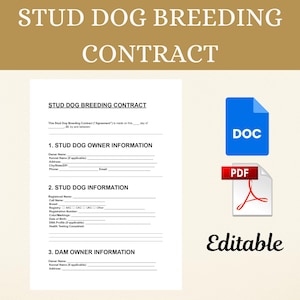 Stud Dog Breeding Contract Template PDF DOC, Dog Breeder Editable Agreement Puppy Form