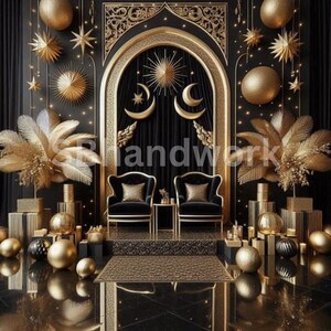 Black & Gold Digital Fotografie Backdrop Federn und Pampas Digitaler Hintergrund Moderne Fotografie Backdrop Geburtstag Jahrestag