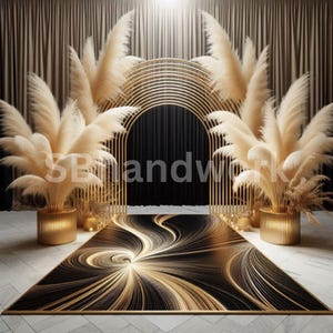 Black & Gold Digital Photography Backdrop Feathers and Pampas Digital Background Modern Photography Backdrop Birthday Anniversary