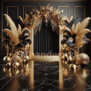 Black and Gold Digital Photography Backdrop Digital Background Modern Photography Backdrop Birthday Anniversary