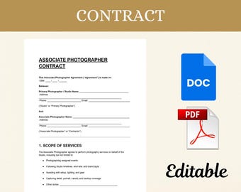 Associate Photographer Contract Template DOC PDF, Second Shooter Agreement Editable Freelance Photographer Form