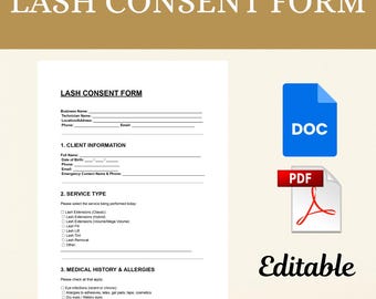 Lash Lift & Tint Forms | Client Intake, Consent, Waiver (DOC, PDF)