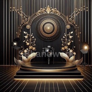 Black & Gold Digital Fotografie Backdrop Federn und Pampas Digitaler Hintergrund Moderne Fotografie Backdrop Geburtstag Jahrestag