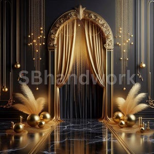 Black & Gold Digital Fotografie Backdrop Federn und Pampas Digitaler Hintergrund Moderne Fotografie Backdrop Geburtstag Jahrestag