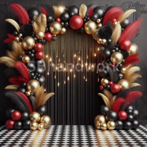 Rot & Gold Digital Fotografie Backdrop Federn und Pampas Digitaler Hintergrund Moderne Fotografie Backdrop Geburtstag Jahrestag