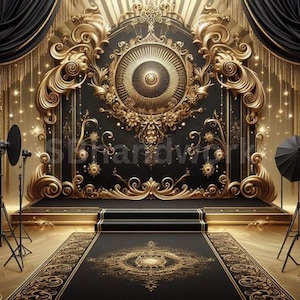 Black & Gold Digital Fotografie Backdrop Federn und Pampas Digitaler Hintergrund Moderne Fotografie Backdrop Geburtstag Jahrestag