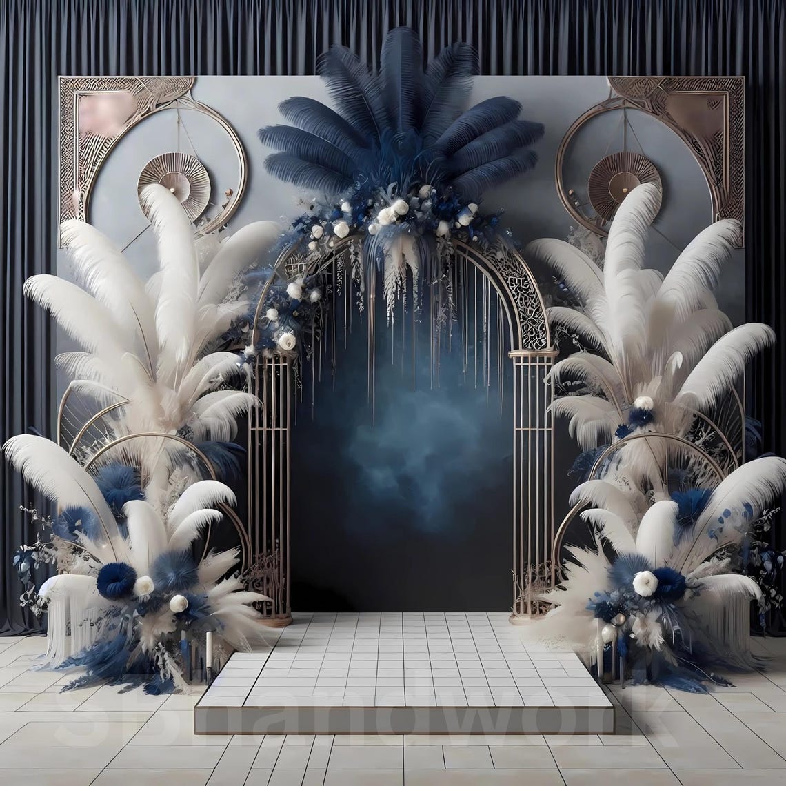 White and Blue Photography Backdrop: Modern Digital Background ...