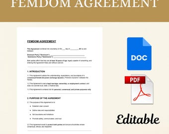 Modello di accordo femdom PDF DOC, contratto di relazione basato sul consenso modificabile