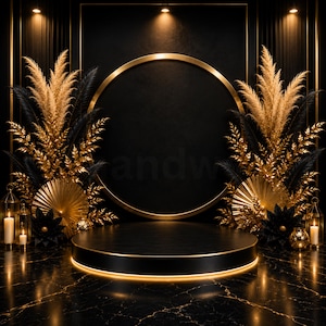 Luxury Black Gold Backdrop PNG | Event Stage Background