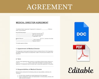 Medical Director Agreement Template | Healthcare Director Contract | Editable PDF & DOC | Instant Download