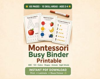 Libro de actividades para niños pequeños (imprimible) / Carpeta de actividades Montessori / Carpeta de aprendizaje preescolar / Libro tranquilo para trazar números ABC para la educación en casa
