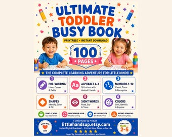 Toddler Busy Book Printable | Preschool Learning Binder | 100 Pages Activity Book | Alphabet Tracing Numbers Shapes | Home school Worksheets