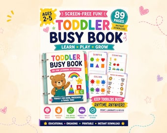 Libro de actividades imprimible para niños pequeños / Carpeta de aprendizaje preescolar para edades de 2 a 5 años / Cuaderno de actividades Montessori, hojas de trabajo para educación en casa en formato PDF