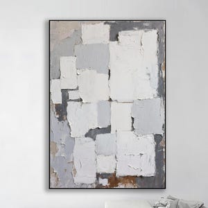 Large Gray Minimalist Abstract Painting | Modern Gray and White Wall Art | Neutral Abstract Canvas for Bedroom or Living Room Decor