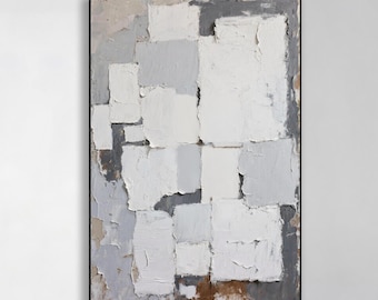 大きなグレーと白の壁アート グレーのテクスチャー絵画 ゴールドの抽象
