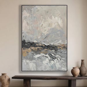 Grey wabi-sabi wall art, hand painted textured acrylic painting, large black and white grey abstract painting neutral living room wall decor