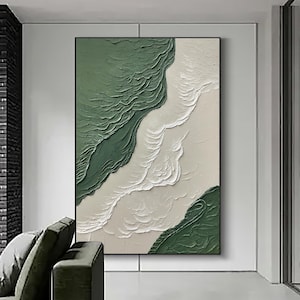 large green abstract painting, green textured painting, light green wall decoration, original abstract painting, living room wall decoration
