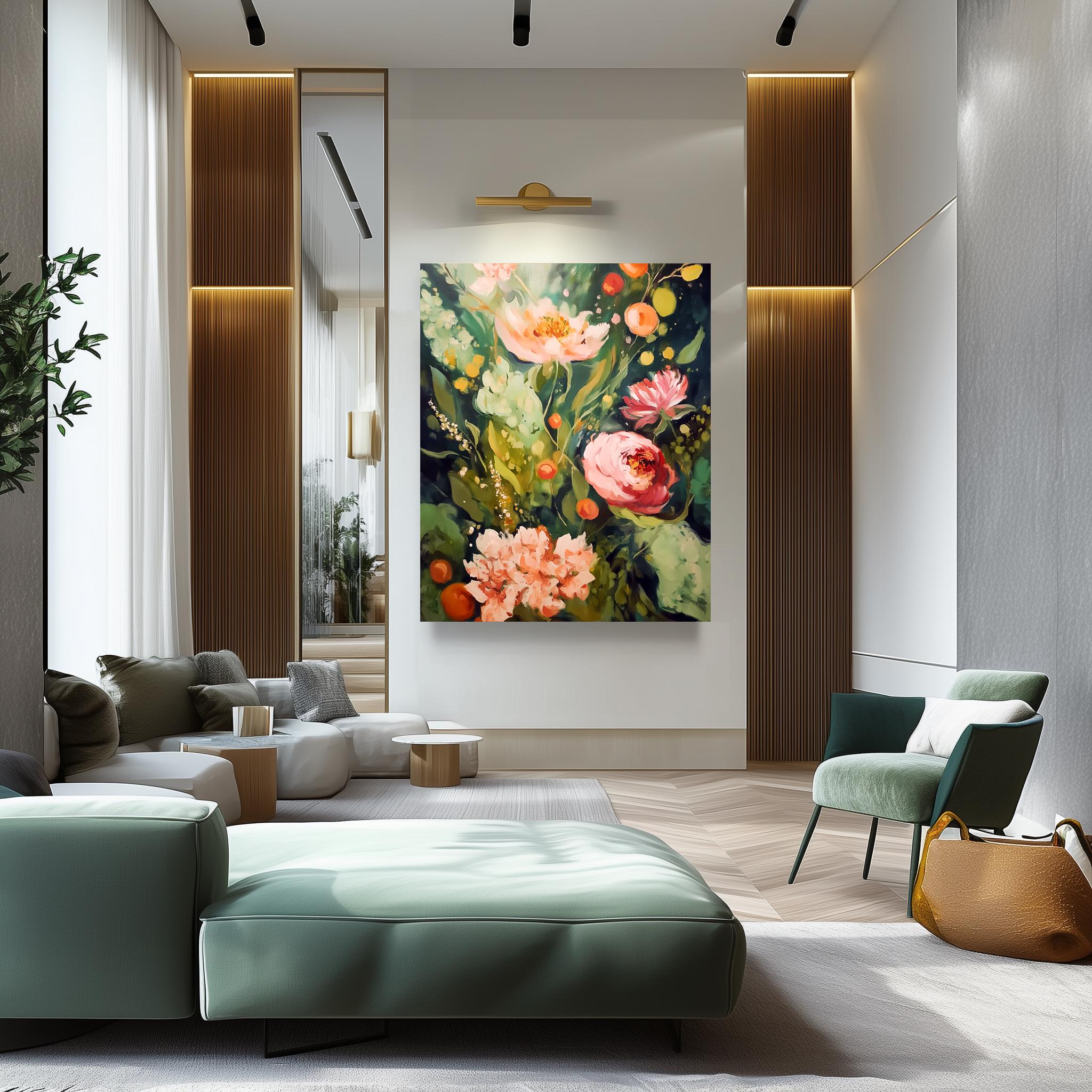 Original Floral Oil Painting on Canvas: Abstract Green Flower Wall Art ...