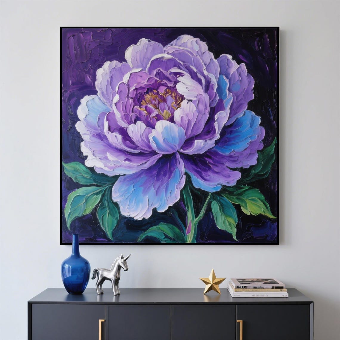Original Abstract Purple Flower Oil Painting on Canvas,, Large Modern ...