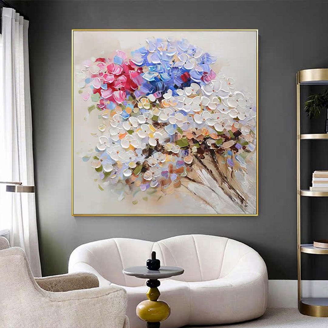 Abstract Hydrangea Oil Painting: Colorful Floral Canvas Wall Art - Etsy
