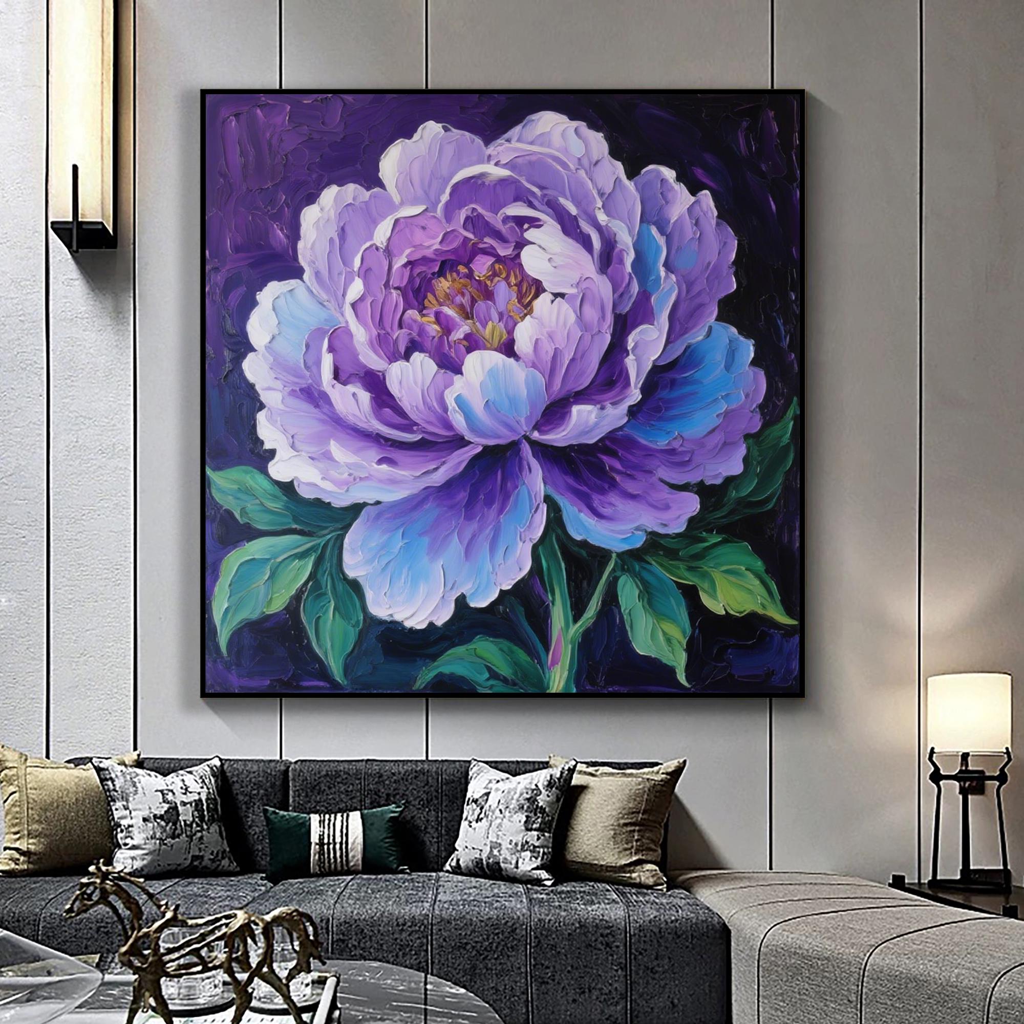 Original Abstract Purple Flower Oil Painting on Canvas,, Large Modern ...