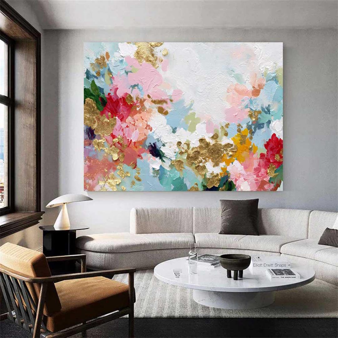 Large Pink & Gold Abstract Oil Painting: Textured Canvas Wall Art - Etsy