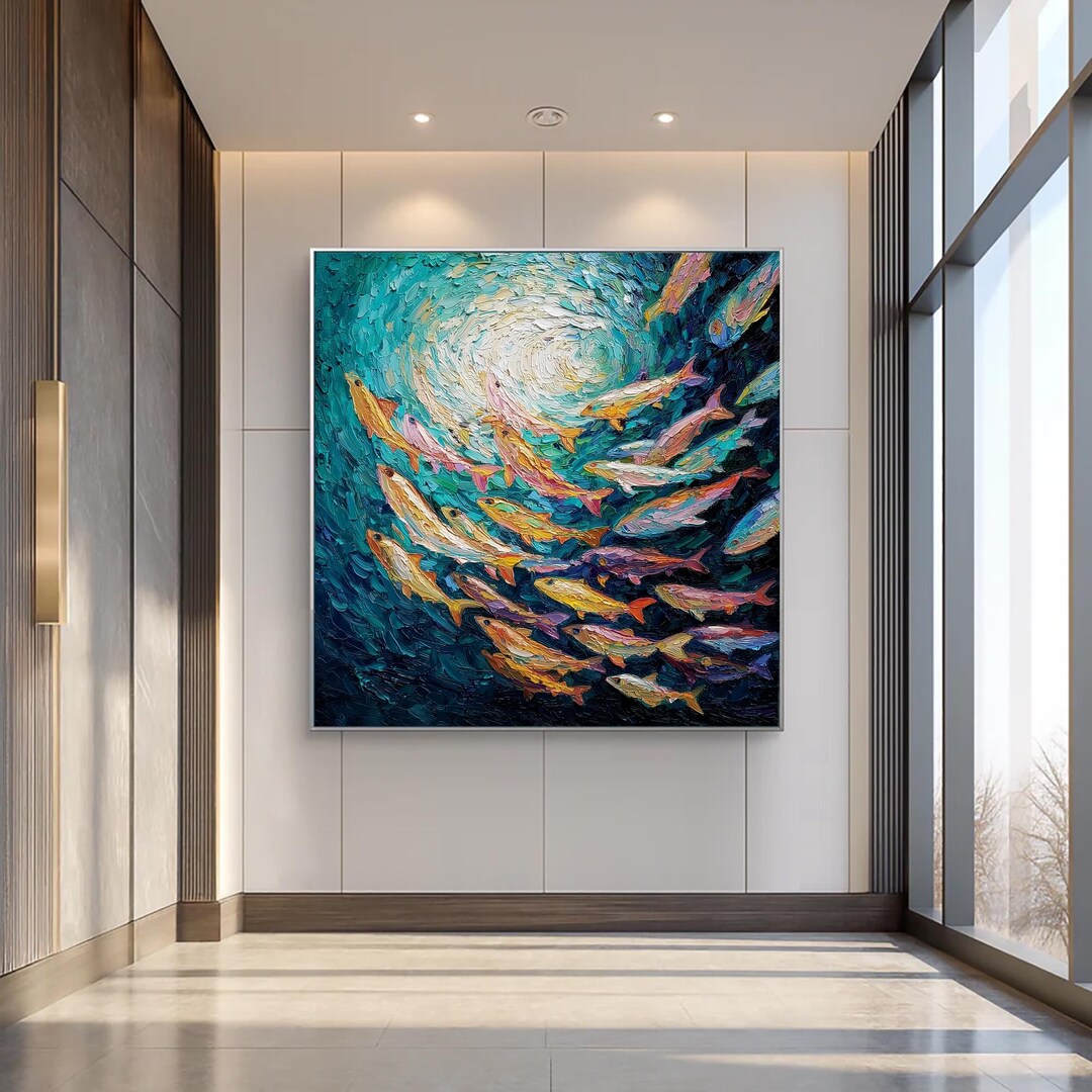 Large Abstract Fish Painting: Textured 3D Oil on Canvas - Etsy