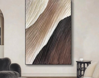Arte de pared minimalista marrón de gran tamaño Arte de pared con textura marrón original Pintura con textura marrón 3D Pintura de yeso neutro Arte de pared wabi-sabi