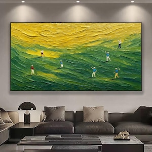 original Modern Green Golf Wall Art – 3D Textured Palette Knife Painting on Canvas – Unique Contemporary Decor for Golf Lovers & Sport Fans