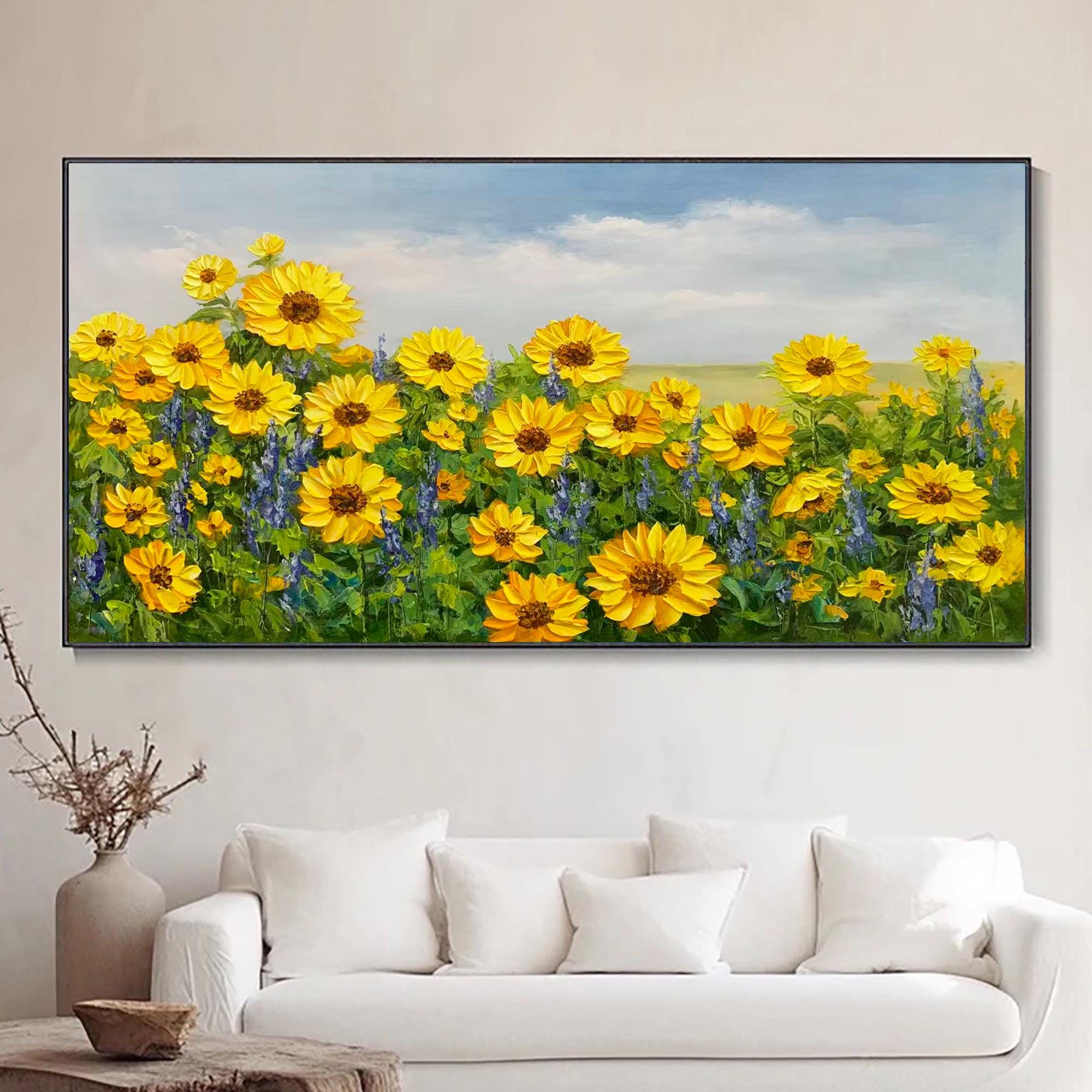 Impasto Sunflower Oil Painting: Textured Floral Landscape Art - Etsy