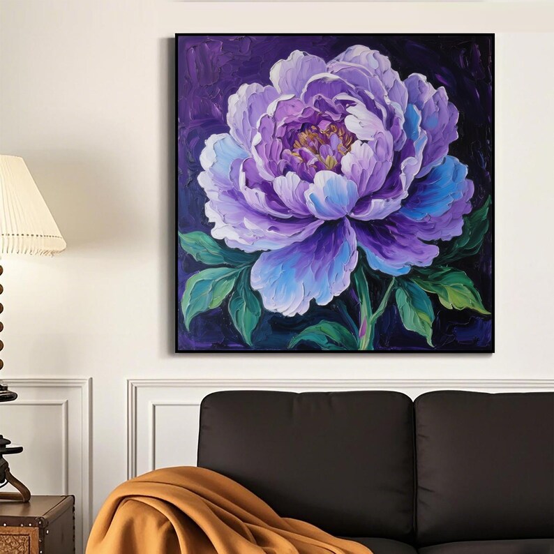Original Abstract Purple Flower Oil Painting on Canvas,, Large Modern ...