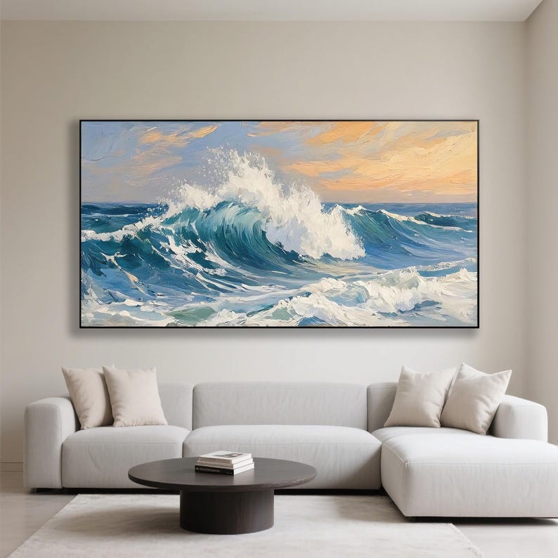 3D Original Ocean Wave Oil Painting on Canvas, Large Wall Art, Abstract ...