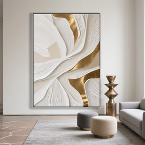 Großes abstraktes weißes Gemälde 3D strukturierte Wandkunst Weiße strukturierte abstrakte Malerei Wabi-Sabi Wandkunst Gipskunst Strukturierte Kunst Neutrale Kunst