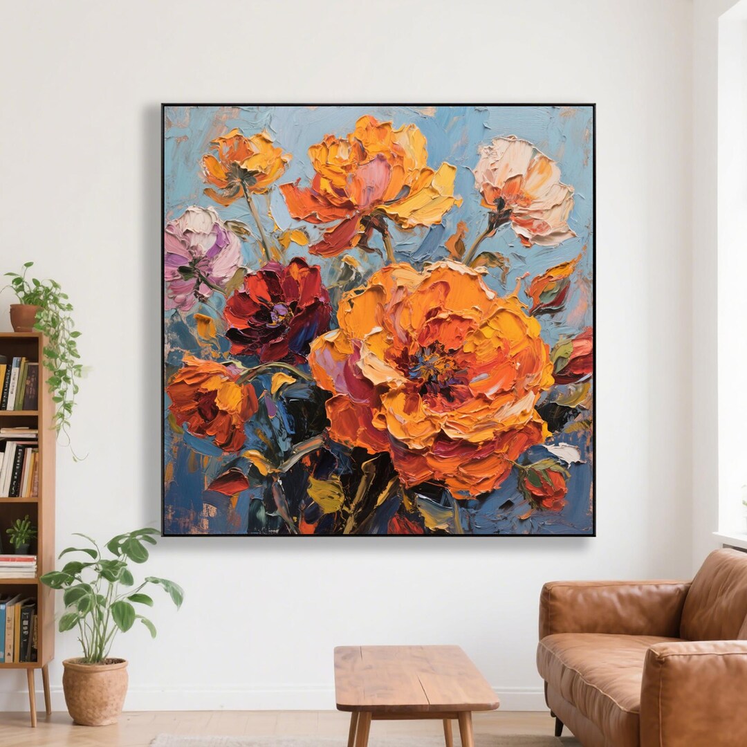 Large Abstract Flower Oil Painting Canvas Wall Art, Colorful Textured ...