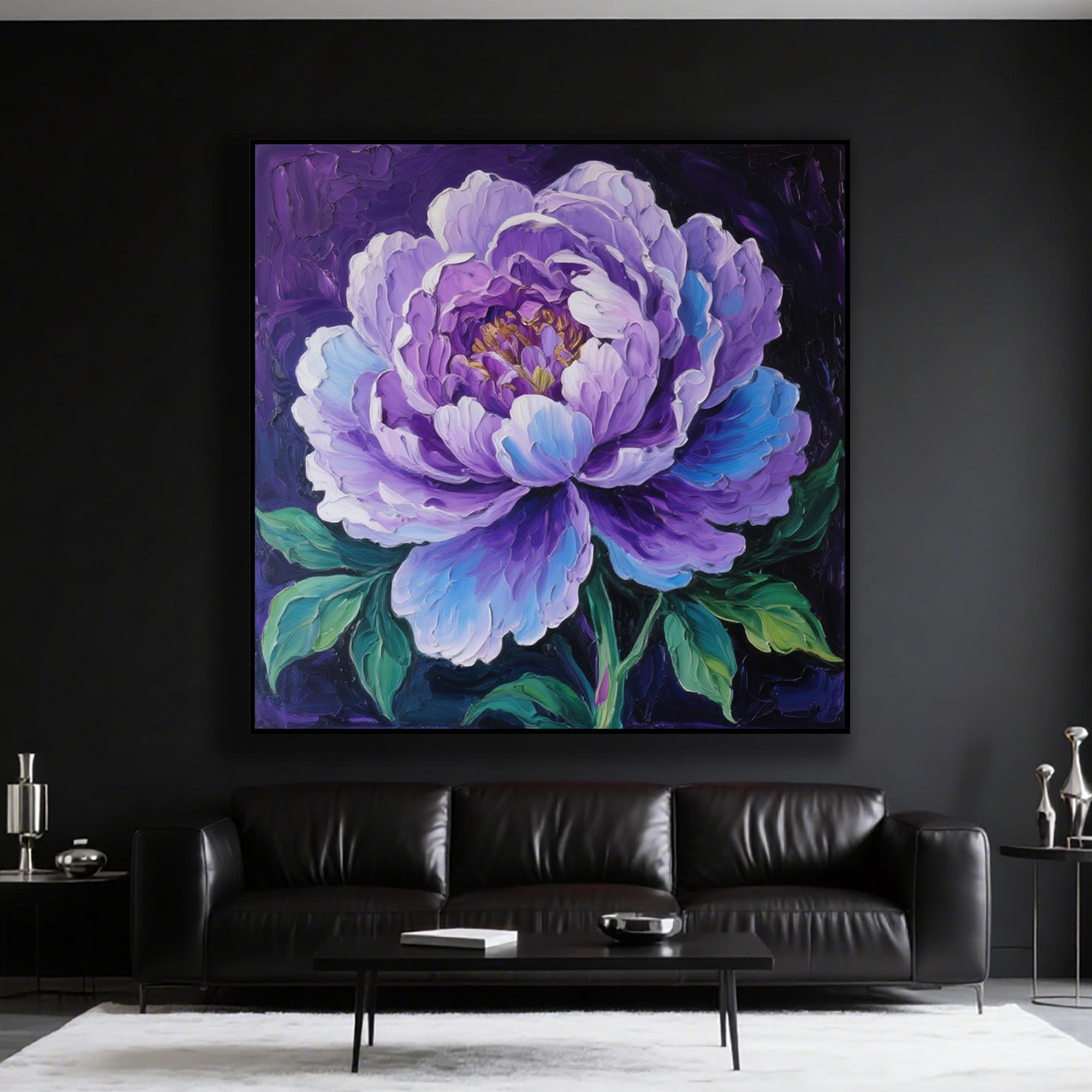 Original Abstract Purple Flower Oil Painting on Canvas,, Large Modern ...