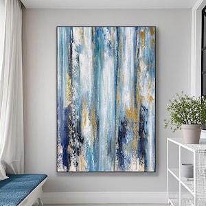 Original blue and white abstract oil painting, blue abstract painting wall art, modern art painting minimalist abstract blue canvas painting