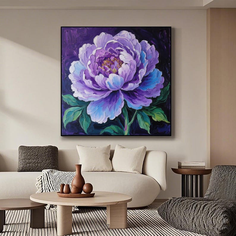 Original Abstract Purple Flower Oil Painting on Canvas,, Large Modern ...