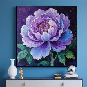 Pintura a óleo original de flores roxas abstratas sobre tela, grande pintura decorativa de parede moderna, pintura personalizada, decoração de parede para sala de estar