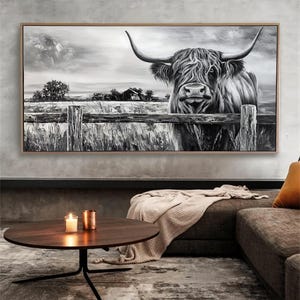 Abstract Cow Painting on Canvas Farmhouse Wall Art Scottish Highland Cow Canvas Wall Art Textured Cattle Oil Painting Cow  Wall Decor