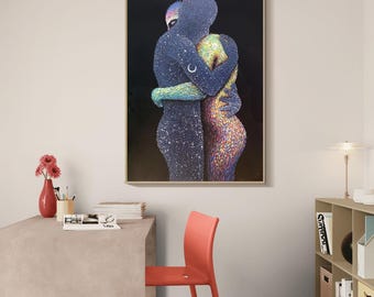 大きな抽象的な顔のない女性の肖像画、具象的なキャンバスアート