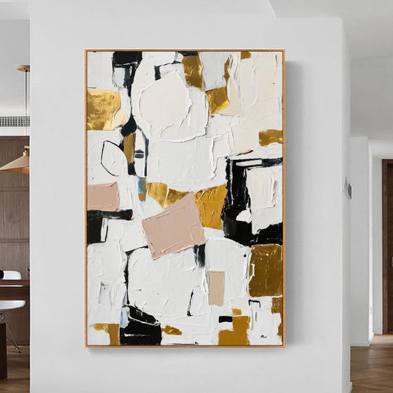 金色の抽象的なテクスチャの壁画、金箔の絵画、ボヘミアンスタイルの壁
