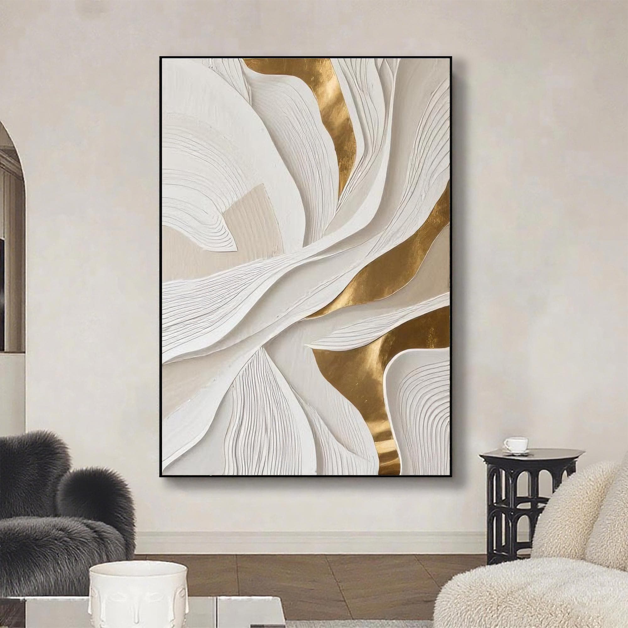Large Abstract White Painting 3D Textured Wall Art White Textured