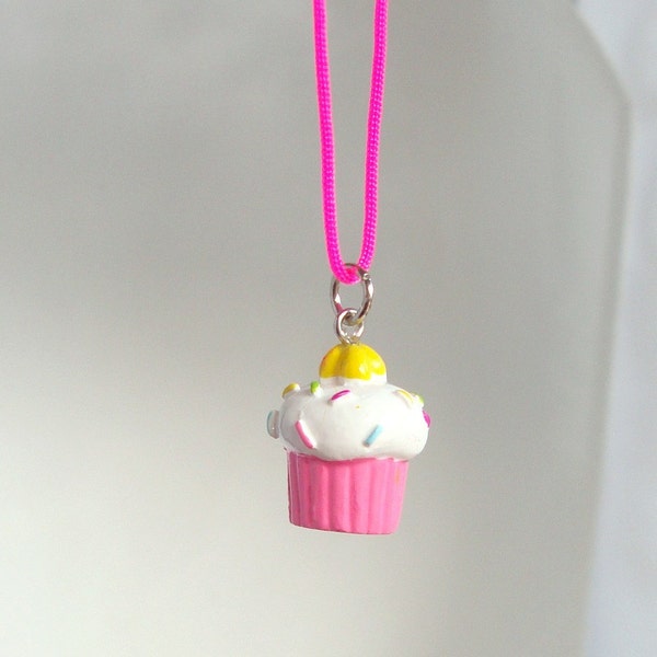 Sweet Little Pink and White CUPCAKE Necklace for Spring or Easter